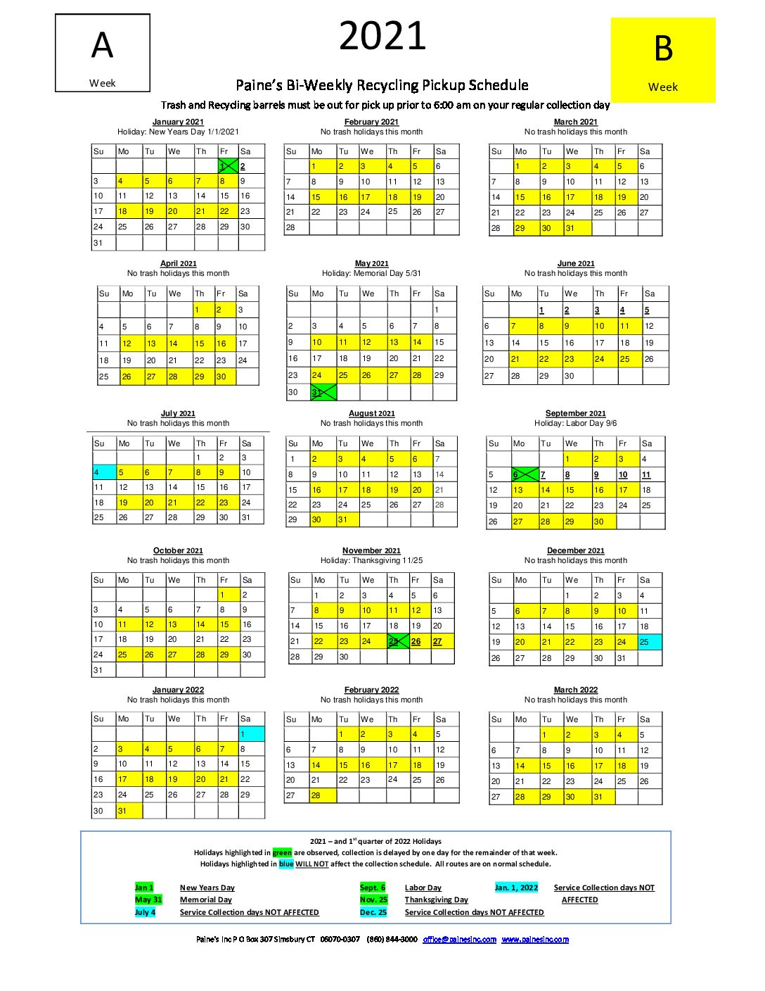 ABSchedule20212022 Paine’s Inc. Recycling & Rubbish Removal
